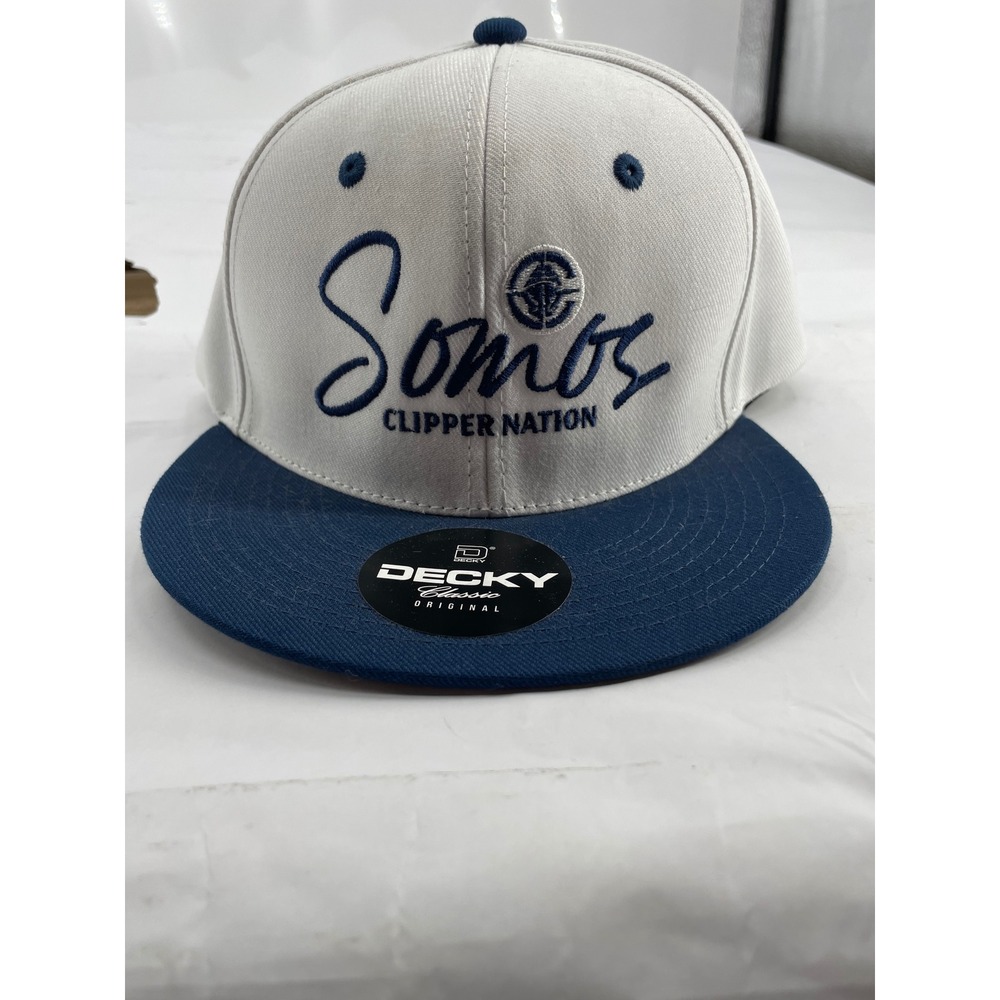 Decky Men's Snapback Hat Somos Clipper Nation White Navy Blue Acrylic One Size